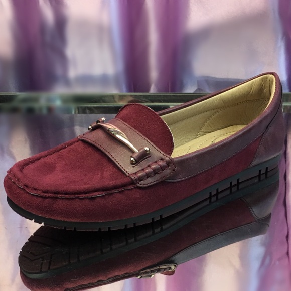 Italina Wine Suede Moccasin Slip On Comfort Loafer - Picture 4 of 8